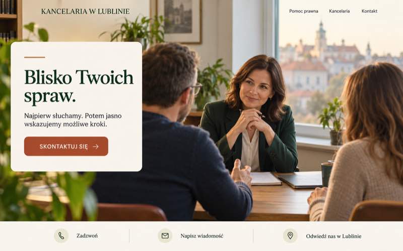 Przykładowy projekt strony lokalnej kancelarii w ciepłym i dostępnym stylu