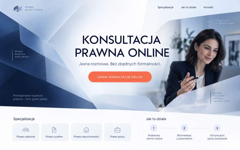Koncepcja strony kancelarii z konsultacją online w nowoczesnym cyfrowym stylu