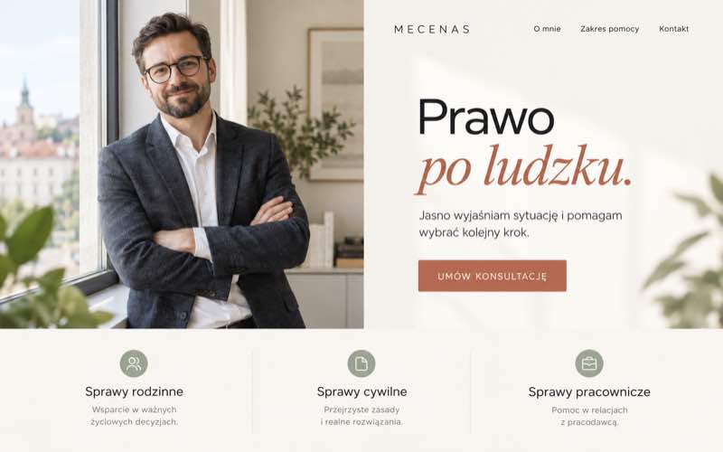 Koncepcja strony prawnika w jasnym stylu osobistego eksperta