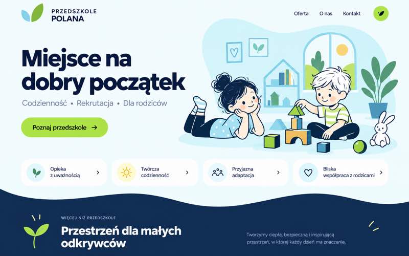 Koncepcja strony przedszkola — nowoczesny kierunek cyfrowy