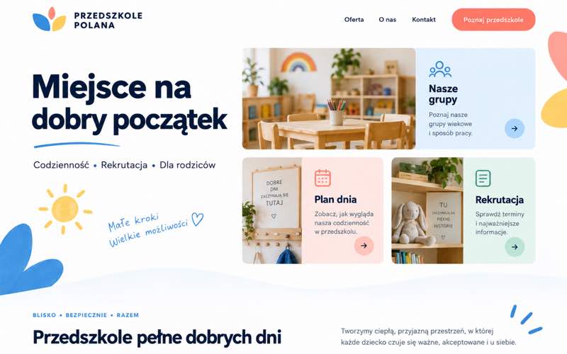 Przykładowy projekt strony przedszkola — modularna prezentacja oferty