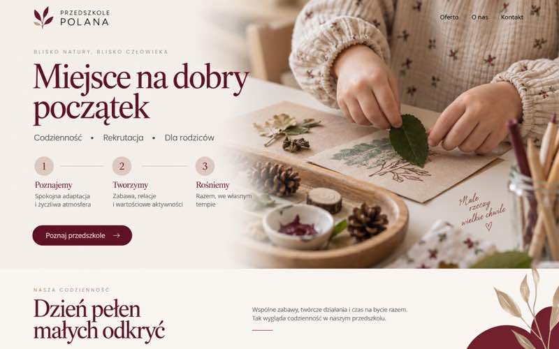 Koncepcja strony przedszkola — dokumentalny styl procesu i pracy