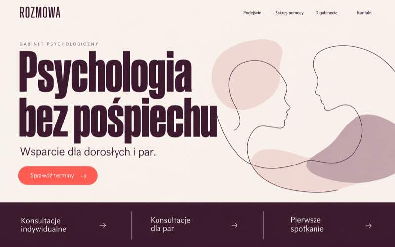 Koncepcja strony gabinetu psychologicznego w wyrazistym stylu typograficznym