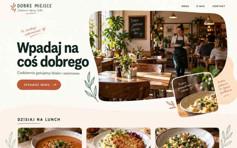 Przykładowy projekt strony lokalnego bistro w ciepłym, gościnnym stylu
