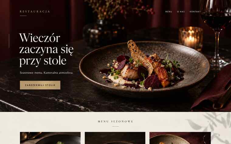 Przykładowy projekt strony restauracji w eleganckim stylu editorial premium