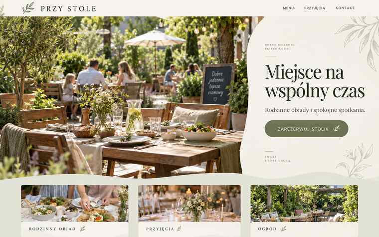 Przykładowy projekt strony restauracji rodzinnej w spokojnym, naturalnym stylu