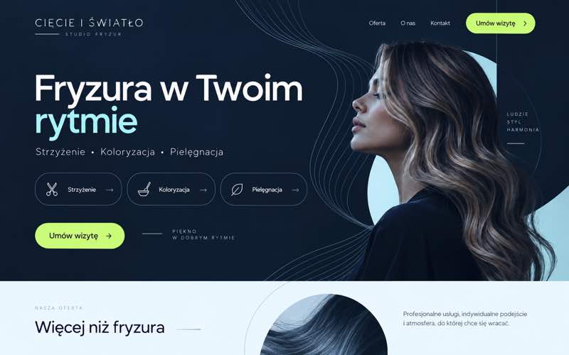 Koncepcja strony salonu fryzjerskiego — nowoczesny kierunek cyfrowy