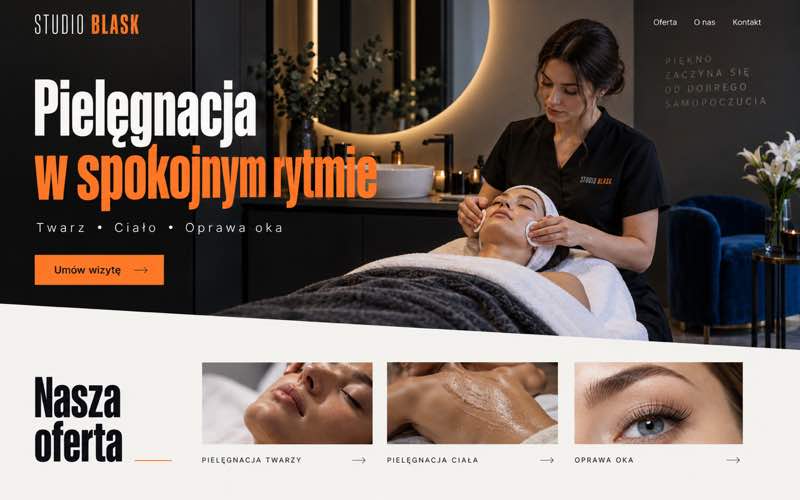Przykładowy projekt strony salonu kosmetycznego — wyrazisty kierunek lidera kategorii