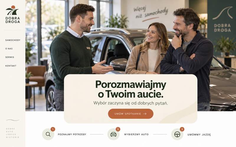 Koncepcja strony lokalnego salonu samochodowego oparta na rozmowie z doradcą