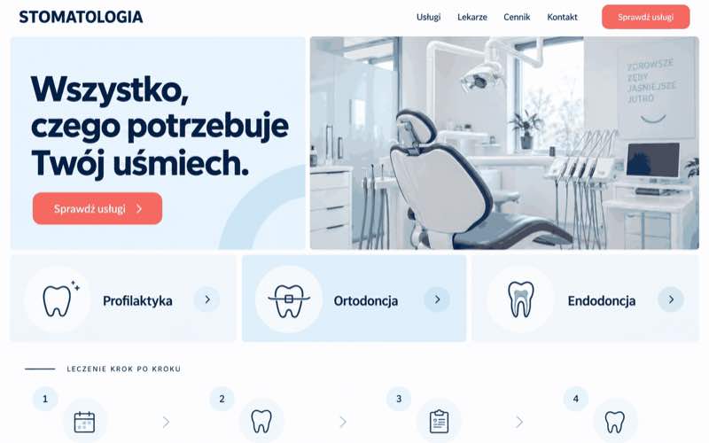 Przykładowy projekt strony gabinetu stomatologicznego z modularną prezentacją oferty