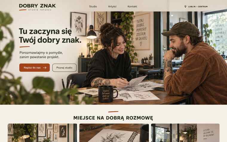Przykładowy projekt strony lokalnego studia tatuażu w ciepłym stylu