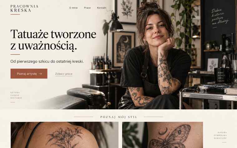 Koncepcja strony niezależnej tatuatorki w jasnym stylu osobistego eksperta