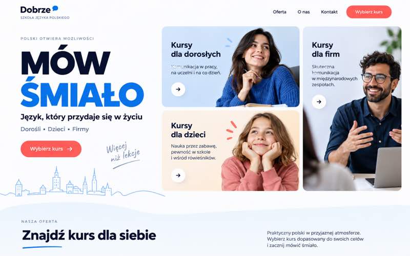 Przykładowy projekt strony szkoły językowej — modularna prezentacja oferty