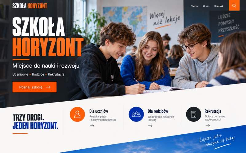 Przykładowy projekt strony szkoły — wyrazisty kierunek lidera kategorii