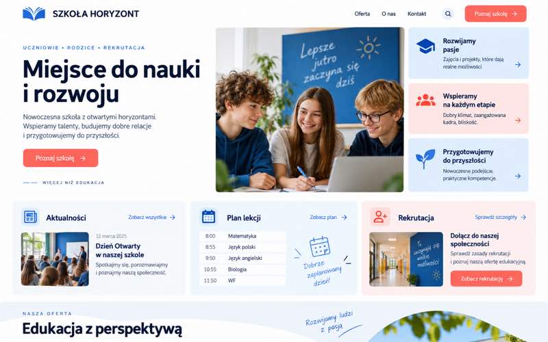 Przykładowy projekt strony szkoły — modularna prezentacja oferty