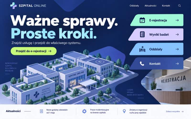 Koncepcja strony szpitala w nowoczesnym stylu cyfrowym