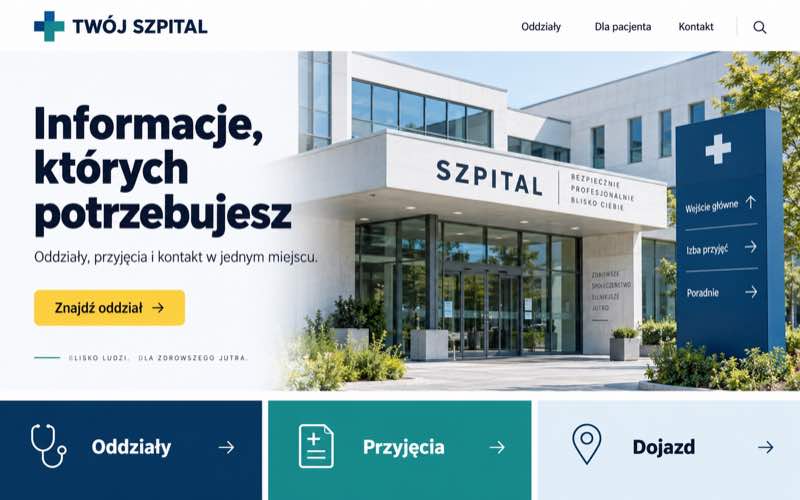 Przykładowy projekt strony szpitala w dostępnym, informacyjnym stylu