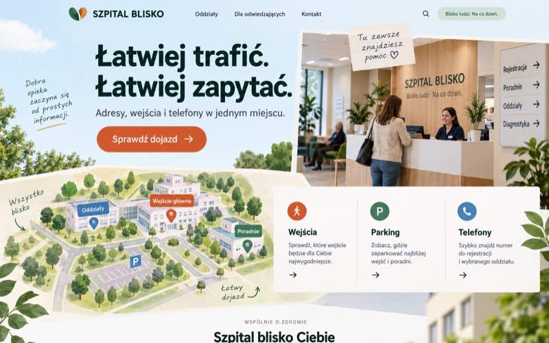 Przykładowy projekt strony szpitala w ciepłym, lokalnym stylu