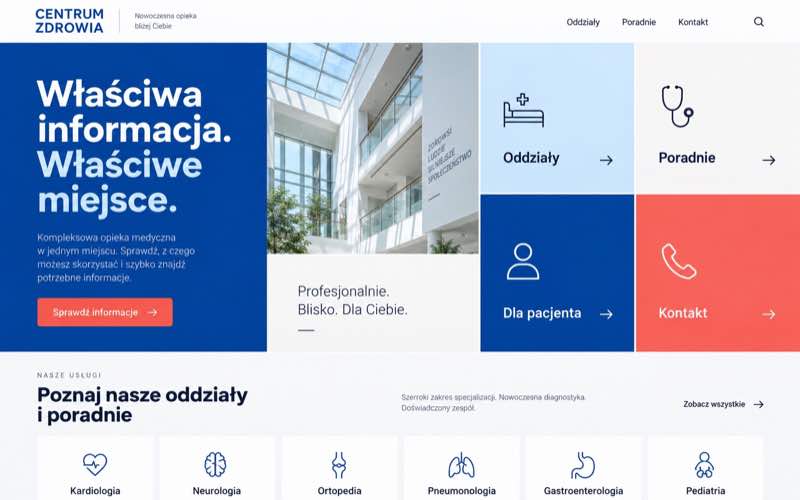 Przykładowy projekt strony szpitala w modularnym stylu usługowym