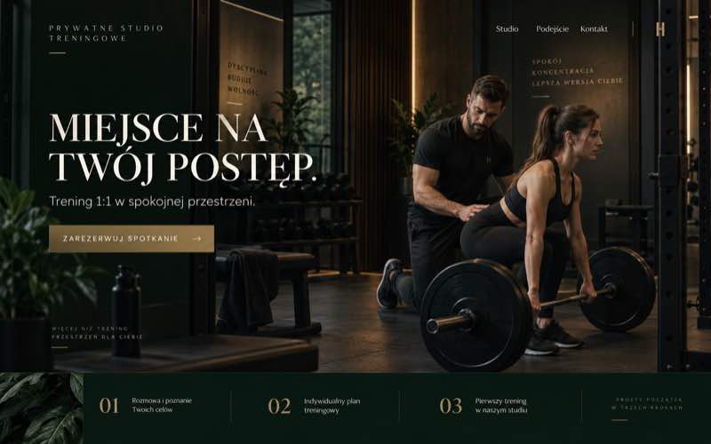 Przykładowy projekt strony prywatnego studia treningowego w butikowym stylu premium