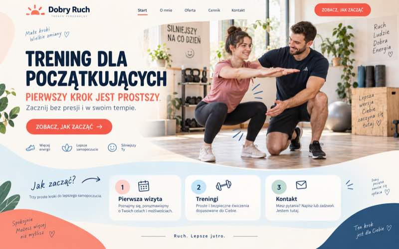 Przykładowy projekt przyjaznej strony trenera dla osób początkujących