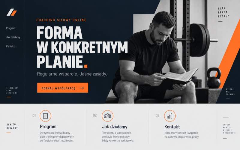 Przykładowy projekt nowoczesnej strony coachingu siłowego online